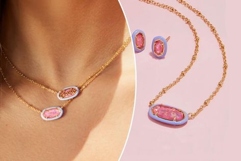 Kendra Scott Barbie Collection, Barbie Kendra Scott, Kendra Scott Barbie, Pink Bracelets, Elisa Necklace, Barbie Dreamhouse, Convertible Necklace, Ear Party, Gold Charm Bracelet