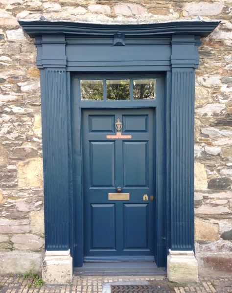 Farrow and Ball Hague Blue Hague Blue Front Door, Blue Exterior Door, Front Door Farrow And Ball, Farrow And Ball Hague Blue, Blue Sherwin Williams, Navy Front Door, Front Door Images, Craftsman Front Doors, Victorian Porch