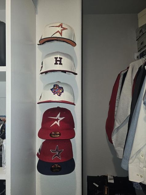 Hat Holder, Baseball Cap Holder Mount, Hat Collection Display - Etsy Baseball Hat Organization, Hat Collection Display, Baseball Hat Display, Baseball Cap Holder, Baseball Hat Storage, Redesign Ideas, Cap Holder, Bedroom Redesign, Space Saving Design