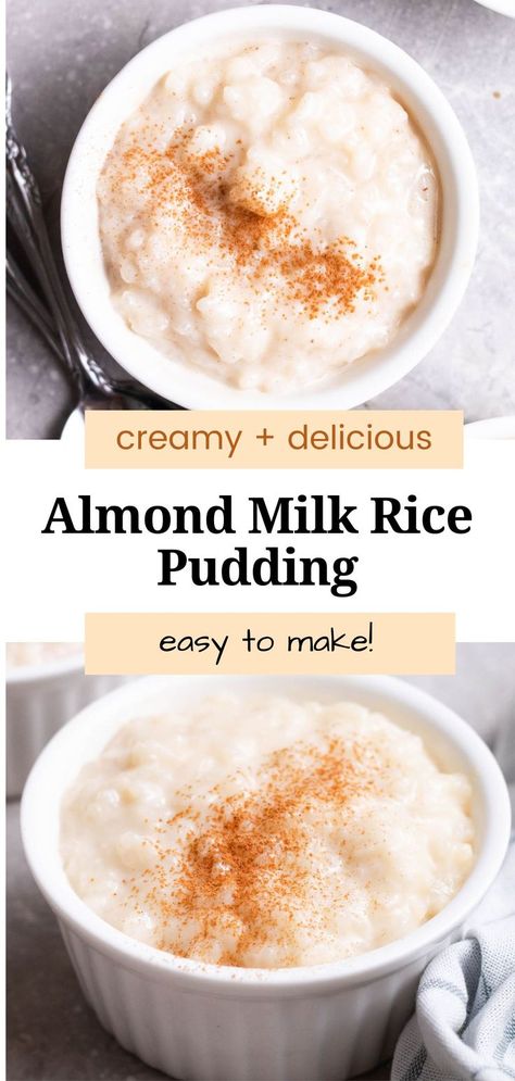 This delightful almond milk rice pudding is made without dairy or eggs! It is rich in flavor, creamy, and incredibly comforting to have. An easy one-pot recipe that is ready in an hour. Dairy Free Rice Recipes, Sweet Rice Recipe Easy, Healthy Rice Pudding Recipe, Almond Milk Desserts, Almond Pudding Recipe, Almond Milk Rice Pudding, Dairy Free Rice Pudding, Almond Milk Pudding, Milk Rice Pudding