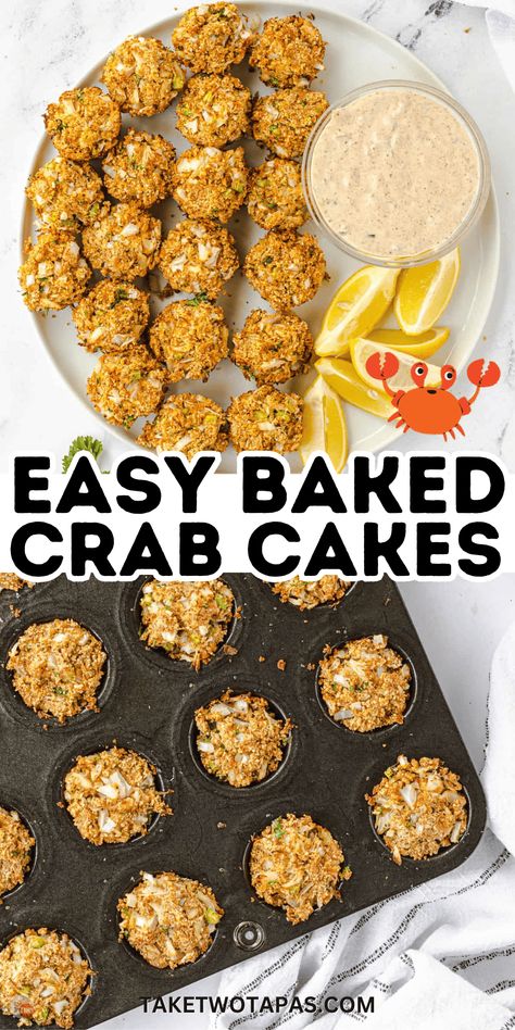 Make delicious Baked Crab Cakes without the mess of frying using Old Bay Tartar Sauce. Try this easy muffin pan recipe for an appetizer or main course with jumbo lump crab meat. #crabcakes #muffinpanrecipe #marylandcrabcakes #seafoodappetizers Airfryer Crab Cakes, Fried Crab Meat, Crab Meat Recipes Easy, Mini Crab Cakes Appetizers, Crab Balls Recipe, Crab Cakes Recipe Best, Lump Crab Meat Recipes, Crab Cupcakes, Crab Cake Appetizer