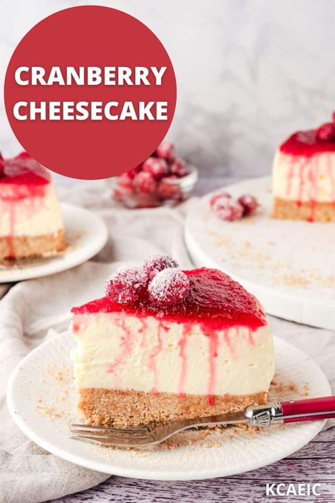 This festive no bake cranberry cheesecake combines a classic no bake cheesecake with a tangy cranberry sauce that's perfect for the holidays. No Bake Cranberry Cheesecake, Cheesecake Topping, Cranberry Cheesecake, Christmas Cheesecake, Plain Cookies, Cheesecake Toppings, Sour Cream Pound Cake, Sugared Cranberries, Baked Cheesecake Recipe