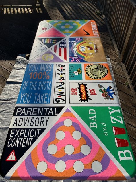 Guy Pong Table, Cup Pong Tables Painted Guys, Bad And Boozy Beer Pong Table, Frat Pong Table Painted, Fraternity Beer Pong Table, Beer Ping Pong Table Painted, Country Pong Table, Cup Pong Tables Painted Ideas, Diy Beer Pong Table Paint Ideas For Guys