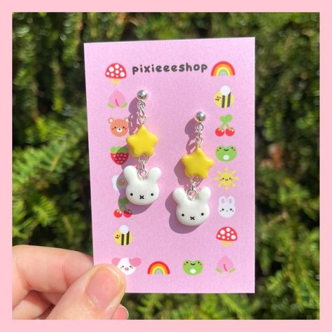 Miffy Earrings, Goblincore Art, Lots Of Earrings, Pink Cottagecore, Ghibli Aesthetic, Temp Tattoo, Polymer Clay Diy, Baby Kittens, Clay Jewelry Diy