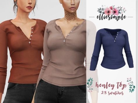 Elliesimple - Henley Top Sims 4 Tsr, Die Sims 4, Sims Packs, Pelo Sims, Sims 4 Download, Free Sims 4, The Sims 4 Packs, Sims 4 Expansions, Tumblr Sims 4