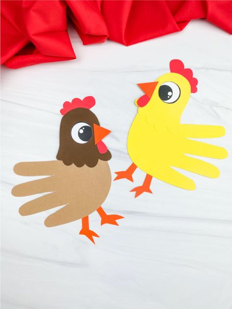 Want a fun farm animal craft for kids to make? This handprint chicken craft is perfect! Grab the free template on the blog and make it with kindergarten children. Handprint Chicken Craft, Chicken Arts And Crafts For Kids, Chicken Paper Craft, Chicken Diy Crafts, Craft Animals For Kids, Chicken For Toddlers, Chicken Crafts For Kids, Chicken Handprint, Chicken Craft