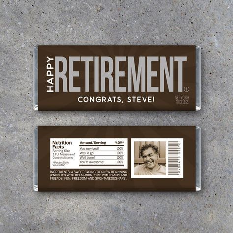 Retirement Candy, Birthday Candy Bar Wrappers, Retirement Party Favors, Personalized Candy Bar Wrapper, Personalized Candy Bars, Candy Bar Birthday, Web Trends, Retirement Party Decorations, Happy 10th Birthday