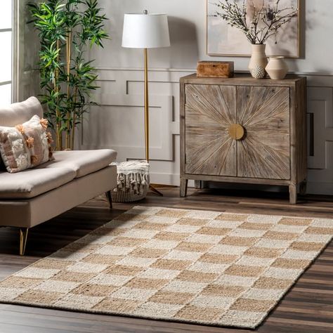 Ivory Cassia Classic Checkered Area Rug | Rugs USA Ivory Living Room, Neutral Rug Living Room, Jute Area Rug, Natural Jute Rug, Checkered Rug, Jute Area Rugs, Gray Rug, Hemp Rugs, Natural Fiber Rugs