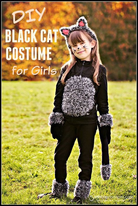 DIY Cat Costume Tutorial - Easy Halloween Costume for Girls Diy Cat Costume, Easy Kids Costumes, Cat Girl Costume, Cats Costume, Costume Dinosaure, Cat Costume Kids, Cat Costume Diy, Black Cat Costume, Black Cat Costumes