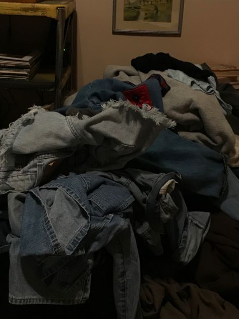 Sometimes piles of laundry can be beautiful Rotting In My Room Aesthetic, Folding Laundry Aesthetic, Messycore Aesthetic, Folded Laundry Aesthetic, Clothes On Floor Aesthetic, Messy Clothes On The Floor, Dazai Core Aesthetic, Doing Laundry Aesthetic, Messed Up Haircut