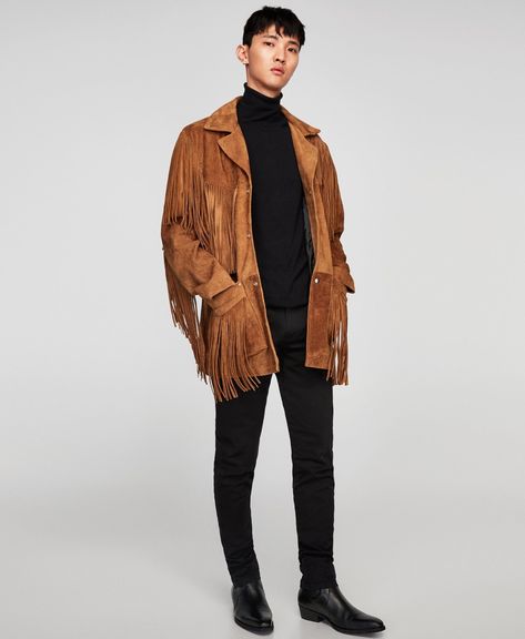 Fringe Jacket Outfit, Brown Jacket Men, Custom Leather Jackets, Fringe Leather Jacket, Streetwear Mode, Leather Jacket Style, Event Outfit, Fringe Jacket, Cowboy Style