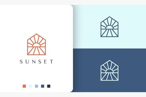 Sun or Hotel Logo On The Beach in Simple Logo Template Beach House Logo, Sun Template, Hotel Logo Design, Stationery Business Card, Hotels Portugal, Creative Logo Design, Brand Character, Hotel Logo, House Logo