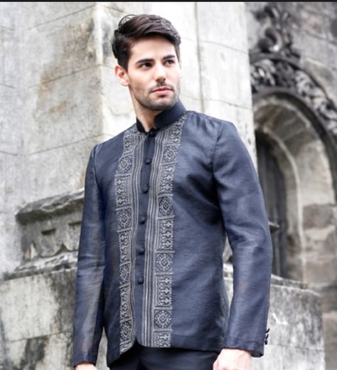 Modern Barong Tagalog For Groom, Modern Barong Tagalog Men Outfit, Blue Barong, Barong Suit, Barong Tagalog Wedding, Barong Wedding, Modern Barong, Embroidery Shirt Men, Filipiniana Wedding