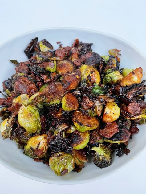 Hot Honey Brussels Sprouts Honey Brussel Sprouts, Fried Brussel Sprouts, Crispy Brussel Sprouts, Brussel Sprout Recipes Roasted, Bacon Brussel Sprouts, Meatless Main Dishes, Sprouts With Bacon, Hot Honey, Sprout Recipes