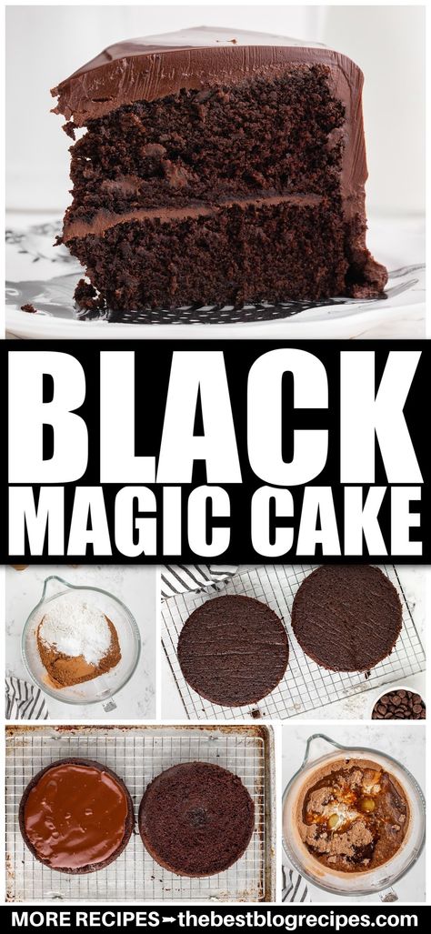 Black Magic Cake Recipe, Black Magic Chocolate Cake, Moist Dark Chocolate Cake, Hersheys Black Magic Cake Recipe, Magic Chocolate Cake, Black Magic Cake, Magic Cake Recipes, Chocolate Ganache Frosting, Cake Frosting Recipe