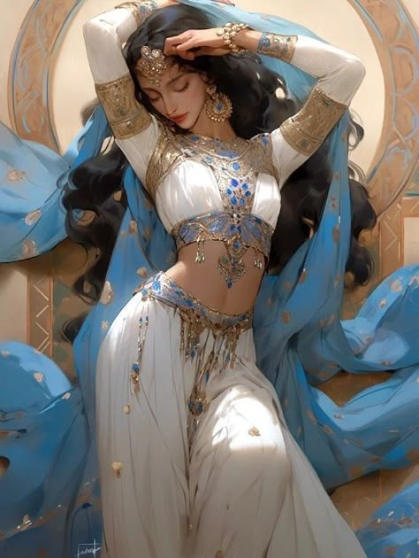 Jasmine Character Design, Arabic Princess Art, Arabian Princess Outfit, Arabian Princess Fantasy Art, Arabic Princess Aesthetic, Arabian Clothing Woman, Arabian Princess Art, Arabian Outfits For Women, Arabian Belly Dancer Outfits