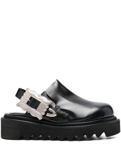 Toga Pulla Buckled Leather Mules - Farfetch Amina Muaddi Heels, Boots Men Outfit, Designer Mules, Toga Pulla, Black Pants Men, Amina Muaddi, Aesthetic Shoes, Car Girls, Leather Mules