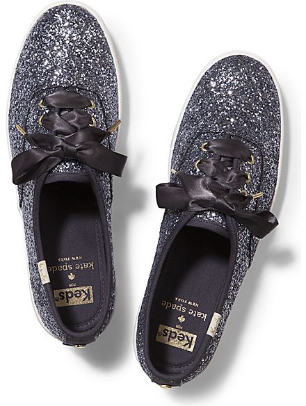 KEDS X kate spade new york CHAMPION GLITTER, Pewter Keds Kate Spade, Kate Spade Keds, Champion Sneakers, Wedding Sneakers, Summer Footwear, Pumped Up Kicks, Twinkle Toes, Glitter Sneakers, Keds Shoes