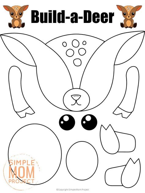 Forest Animal Crafts, Felt Animal Patterns, Animal Templates, Reindeer Craft, Toddler Activity, Animal Crafts For Kids, Felt Patterns, Crafts For Kids To Make, Woodland Animal