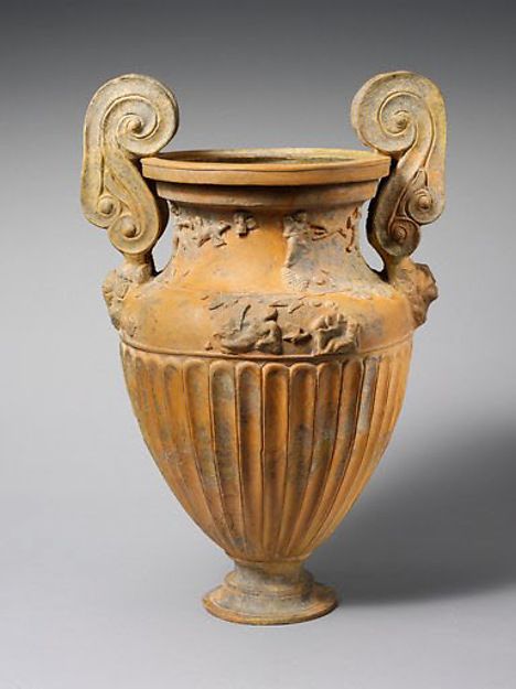 Terracotta volute-krater (container for mixing wine and water) Etruscan Pottery, Terracotta Pottery, Ancient Greek Pottery, Vase Painting, Hellenistic Period, Greek Pottery, Greek Vases, Traditional Pottery, Ancient Pottery