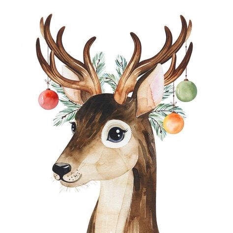 Deer With Antlers, Coasters Christmas, Acrylic Coasters, Winter Illustration, Wood Painting Art, Painted Christmas Ornaments, Vintage Deer, Christmas Coasters, Christmas Illustration