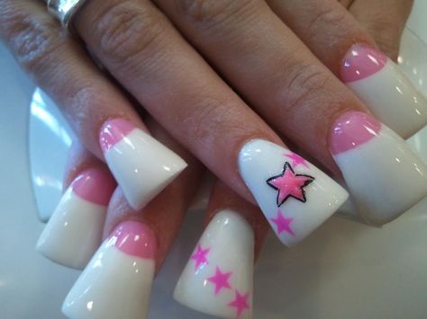 3D Star Acrylic Frenchies, 00s Nails, Trashy Chic, Flare Acrylic Nails, Mcbling Nails, Shape Of Nails, Pampered Princess, 2000s Nails, Flare Nails