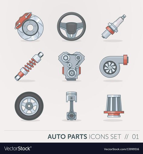 Car Parts Illustration, Mechanic Icons, Polish Interior, Mechanic Logo Design, Piston Tattoo, Custom Car Parts, Mechanics Logo, Mechanic Tattoo, Car Part Furniture