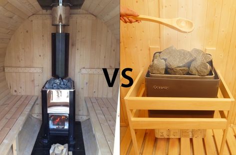 Considering wood burning or electric heat for your sauna? Read the pros and cons of each type in this in-depth look from Backcountry Recreation. Wood Burning Sauna Stove, Wood Burning Sauna Diy, Diy Sauna Stove, Sauna Wood Stove, Homemade Sauna, Sauna Build, Wood Burning Sauna, Converted Shed, Sauna Stove