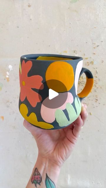 Amaco Brent on Instagram: "Hey y’all! (@sarahandthings ) still here ✌🏼

Sharing a speedy mug process on a black porcelain mug already painted with my favorite @amacobrent velvet underglazes. 

This mug is at the leatherhard stage which is perfect for carving! Here I’m working with a black porcelain that I mixed up with mason stain in my reclaim clay. After the mug is thrown, trimmed, and handle attached, I’ll give it a couple days drying time and apply the colorful underglazes and carve away ☺️🌿🐍
.
.
.
.
.
#howiamaco #amacobrent #amaco #ceramics #glaze #clay #ceramica #makersgonnamake #art #artist #studio #potterystudio #underglaze #color #create #creative #colorpop #wheelthrownpottery #pottery #artistsofinsta #contemporaryceramics #frostporcelain#cremerging #ceramicvideos" Underglazing Pottery, Underglaze Mug, Reclaim Clay, Amaco Brent, Ceramics Glaze, Amaco Glazes, Painting Reference, Black Porcelain, Wheel Thrown Pottery