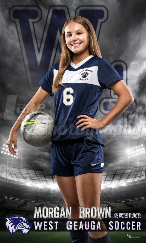 Soccer Senior Banner, Soccer Headshots, Soccer Banner Poses, Soccer Senior Banner Poses, Soccer Poses For Pictures, Soccer Photoshoot Ideas, Soccer Portraits, Soccer Photoshoot, Soccer Photography Poses