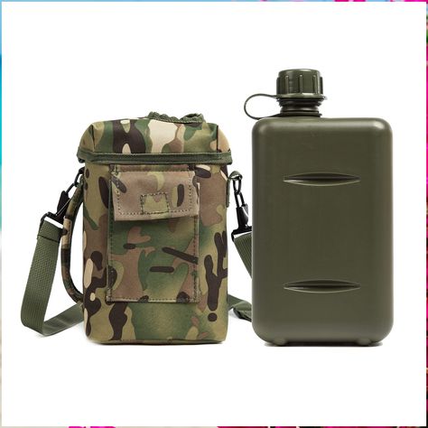 Mountain Land Military Canteen Square PE Water Bottle Insulated Camouflage Bag Carrier Cover 2L Capacity Portable Water Bottl Hiking Water Bottle Aesthetic, Tactical Water Bottle, Water Bottle Hiking, Square Water Bottle, Camelbak Water Bottle, Mountain Land, Water Bladder, Portable Water Bottle, Hydration Backpack