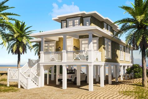 Coastal 4 Bedroom House Plans, Narrow Coastal House Plans, Stilt House Plans Coastal Homes, 4 Bedroom Beach House Plans, Beach House Exterior Tropical, Elevated Coastal House Plans, Beach House Plans Coastal Homes, Elevated Beach House Plans, Beach House Plans On Stilts