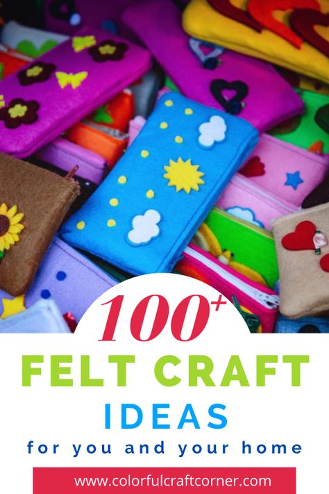 Get inspired by this huge list of felt craft ideas. I wanted to show you that felt is a very versatile material, and to inspire you to use it for your craft projects. #feltcrafts #feltcraftideas #feltprojects Felt Sewing Machine Projects, Felt Gifts Craftspring, No Sewing Felt Crafts, Felt Projects To Sell, Stiff Felt Projects, Felt Squares Projects, No See Felt Crafts, Felt Crafts Diy Easy, Crafts Using Felt