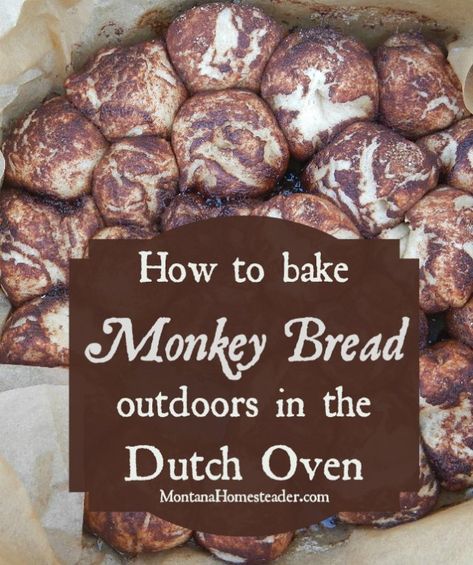 Monkey Recipe, Campfire Monkey Bread, Dutch Oven Pizza, Dutch Oven Desserts, Camp Cooking Recipes, Camping Dessert Recipes, Pizza Monkey Bread, Dutch Oven Camping Recipes, Camping Food List