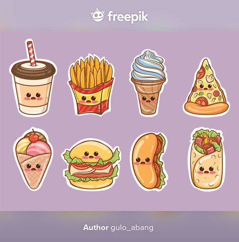 Set of cute fast food cartoon stickers | Premium Vector #Freepik #vector #food #coffee #cartoon #pizza Cartoon Pizza, Food Doodle, Doodle Sticker, Coffee Cartoon, Chibi Food, Dessert Illustration, Food Doodles, Vegetable Illustration, Bag Illustration