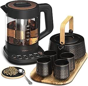 Vianté Luxury Tea Set. Electric Kettle with Tea Infuser for Loose Leaf Tea And Ceramic Serving Set. Tea Pot And Cups Set With Wooden Tray. Excellent Gift Idea For Tea Lovers. Luxury Tea Party, Tea Party Set, Luxury Tea, Healing Tea, Tea Party Setting, Japanese Tea Set, Gift Luxury, Ceramic Tea Set, Tea Maker