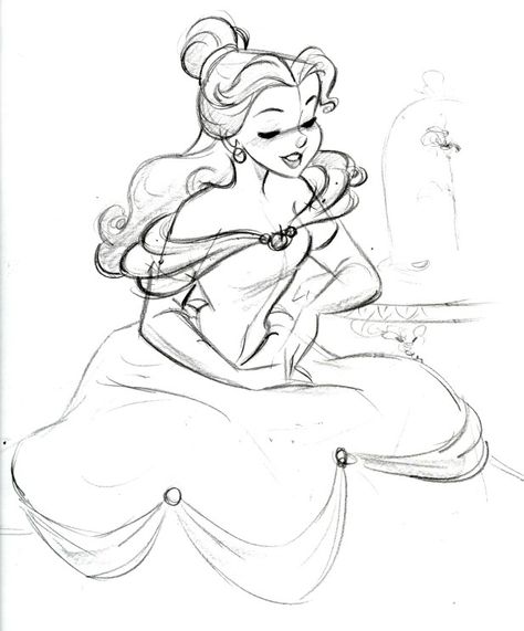 Line Art Disney, Belle Sketch, Belle Drawing, Steve Thompson, Bella Disney, Doodles Sketches, Disney Drawing, Princess Design, Drawing Doodles