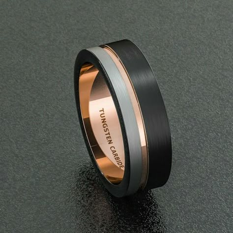 Men's tungsten and rose gold wedding band Men’s Rustic Wedding Ring, Boyfriend Core, Wedding Rings For Men, Wedding Bands For Him, Rose Gold Wedding Band, Men's Wedding Bands, Rose Gold Wedding Bands, Wedding Inspirations, Rose Gold Wedding