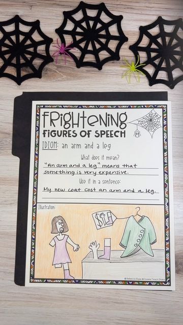 Rebecca Rojas on Instagram: "I just LOVE this figurative language activity for the month of October!! Students discuss the literal and figurative meanings of these Frightening Figures of Speech!! They use them in sentences and then choose one to illustrate!!! This activity is part of my Halloween pack. 💀🎃🕷👻 Use the link in my profile to see what else is included!! #teachersfollowteachers #teachersofinstagram #teachersofinsta #instateacher #teachersofig #igteachers #teacherlife #iteachtoo #te Reggio Halloween, Figurative Language Activity, Figures Of Speech, Month Of October, Figurative Language, Halloween Books, Halloween School, Teacher Life, My Profile