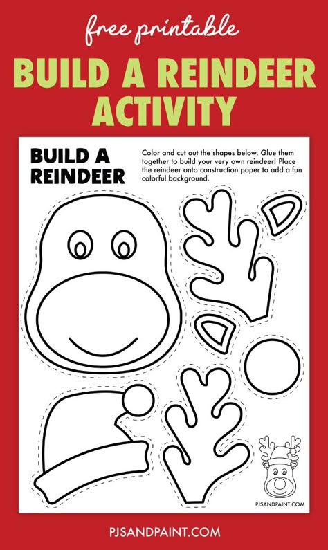 Reindeer Activities For Kids, Reindeer Face Template Free Printable, Build A Reindeer, Reindeer Crafts For Kids, Activities For Kids At Home, Reindeer Printable, Tree Coloring, Mother's Day Printables, Free Printable Crafts