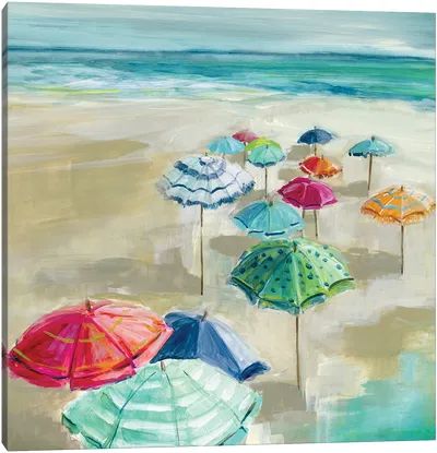 Rain, Rainbows & Umbrellas Canvas Art | iCanvas Umbrella Beach, Masterpiece Art, Colorful Umbrellas, Umbrella Art, Image Nature, Photography Beach, Square Canvas, Beach Art, Big Canvas Art