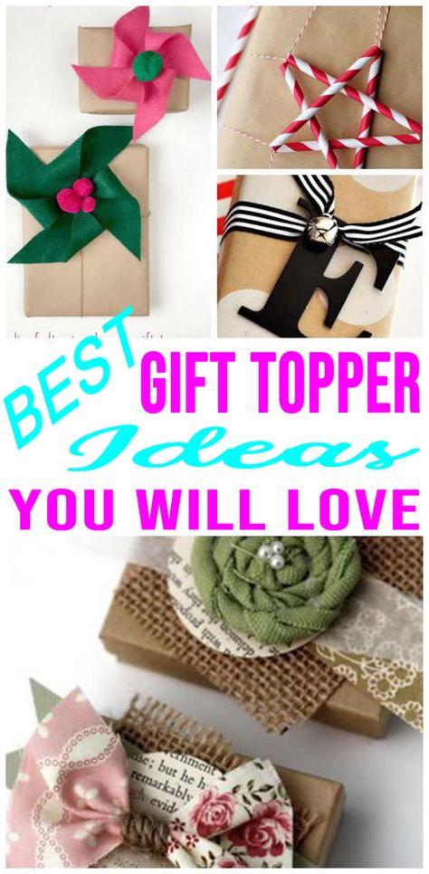 Crafts Using Ribbon Easy Diy, Wrapping Paper Flowers Diy, Using Ribbon On Presents, Gift Wrap Toppers, Christmas Gift Toppers Diy, Unique Bows For Gifts, Present Toppers Christmas, Gift Toppers Christmas, How To Wrap A Bow On A Present