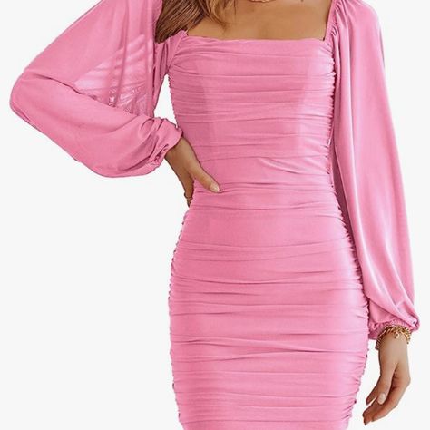 Ordered From Amazon Light Bubblegum Pink Color Mesh Lantern Sleeve Ruched Sides So Adjustable Length Offers Welcome Steps Dresses, Short Pollera, Lantern Sleeve, Long Sleeve Mini, Mongolia, Lantern Sleeves, Mini Dress With Sleeves, Albania, Dress Romper