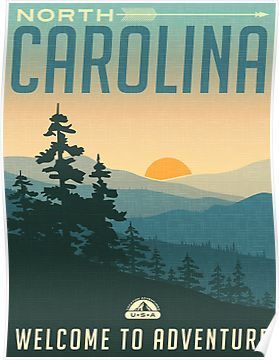 Welcome to Adventure - North Carolina Poster Carolina Do Norte, North Carolina Art, North Carolina Map, Vintage Postcards Travel, Travel Wall Decor, North Carolina Travel, Cool Wall Decor, Retro Travel Poster, Poster Series