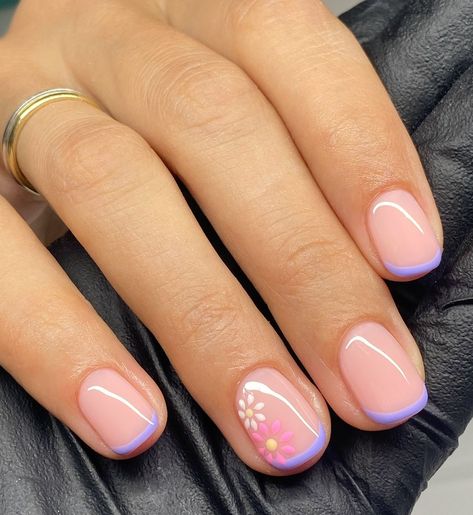 French Manicure Designs Purple, French Colored Tips Nails Summer, Summer Gel Nails Squoval, Short Classy Nails Spring 2024, Biab Nails Inspiration Short, Purple French Manicure, Squoval Nails, Short Gel Nails, Simple Gel Nails