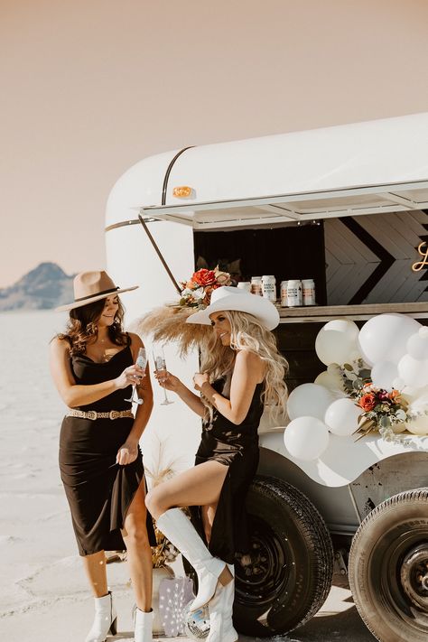 Mobile Bar Photoshoot, Horse Trailer Photoshoot, Toast Photoshoot, Vaquera Photoshoot, Taylor Rousseau, Bachelorette Food, Bar Photoshoot, Western Bridal Showers, Western Photo Shoots