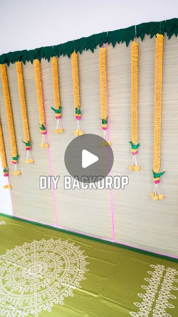 Pooja Decoration Backdrop, Crepe Paper Decorations Backdrop, Crepe Paper Backdrop Diy, Backdrop Decorations Diy, Crepe Paper Backdrop, Crepe Paper Garland, Crepe Paper Decorations, Thread And Needle, Pooja Decor