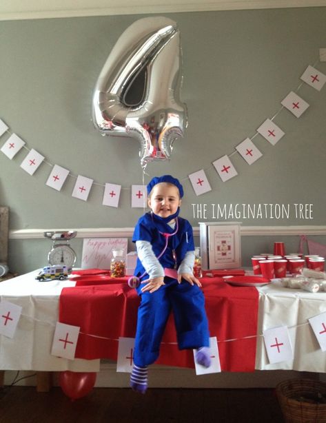 Doctor Themed Birthday Party Ideas and Games - The Imagination Tree Doctor Theme Birthday Party, Hospital Birthday Party Ideas, Doctor Birthday, Doctor Party, Diy Doctor, Birthday Decorations At Home, Imagination Tree, Doctors Day, Bday Girl