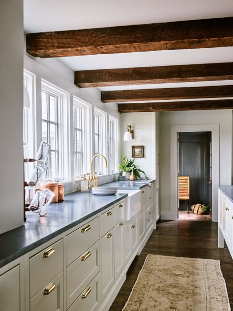 Farmhouse Fixer: Cognata Barone Farm - Kristina Crestin Jonathan Knight Farmhouse Fixer, European Country Kitchen, Beam In Kitchen, Kitchen Beams, Kristina Crestin, Inset Kitchen Cabinets, Farmers Sink, England Farmhouse, Bar Sinks