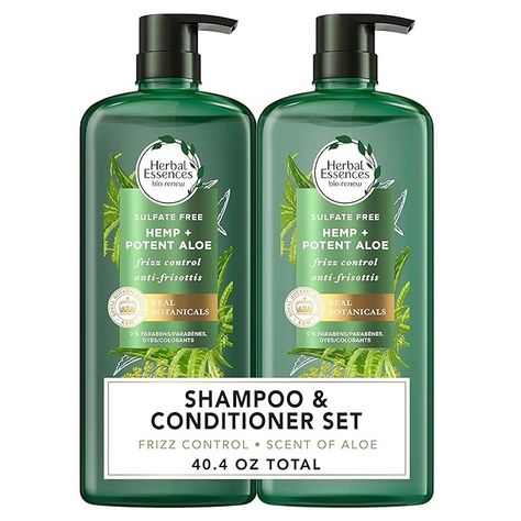 Amazon.com : Herbal Essences bio:renew Sulfate Free Hemp + Potent Aloe Shampoo and Conditioner Set, 20.2 Fl Oz Each — Nourishes Dry Hair for Frizz Control, Paraben and Cruelty Free — Safe for Color Treated Hair : Beauty & Personal Care Aloe Shampoo, Herbal Essence Shampoo, Herbal Essence, Shampoo And Conditioner Set, Hydrating Shampoo, Herbal Essences, Sulfate Free Shampoo, Frizz Control, Color Treated Hair